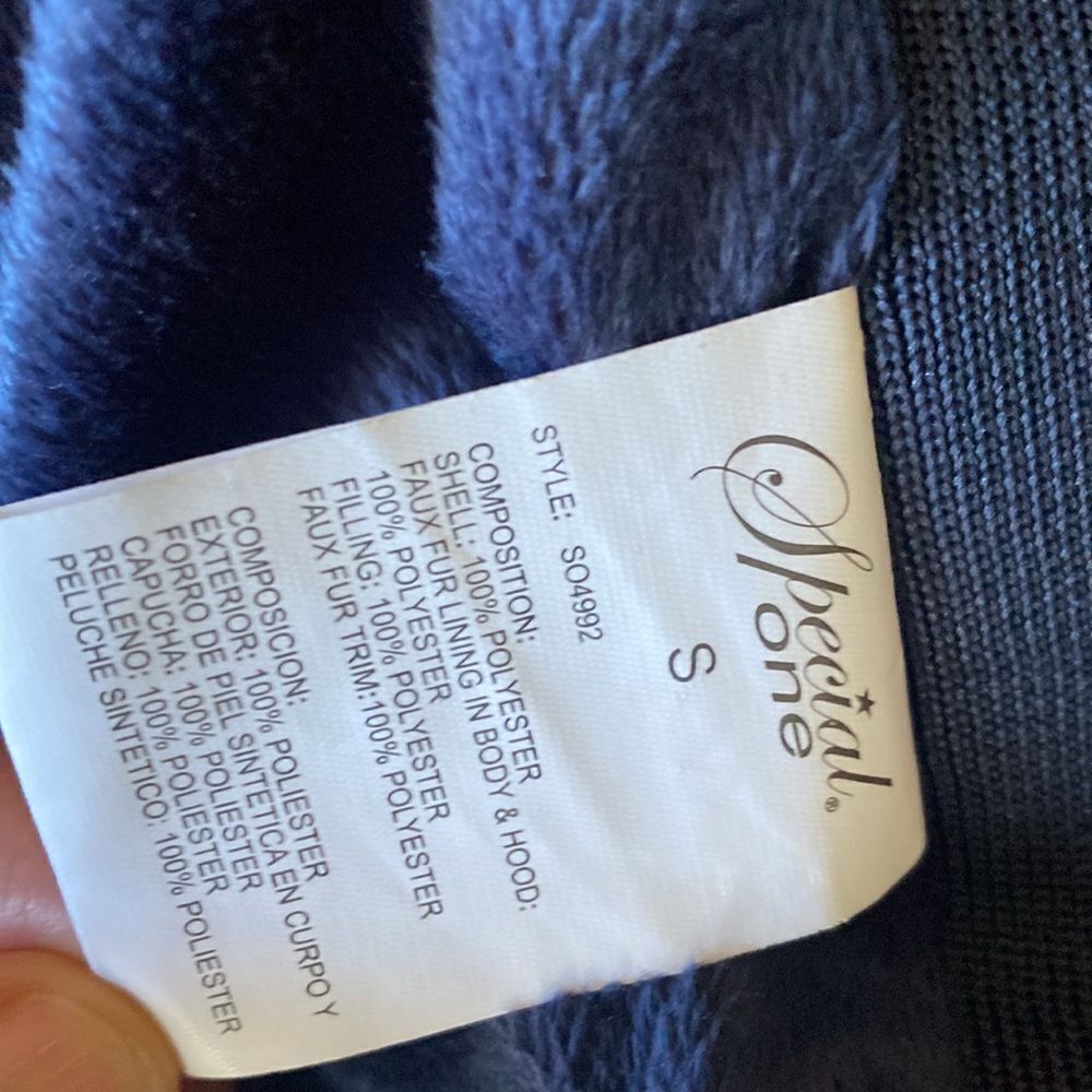 Navy Blue puffer coat thick fur hooded small NEW - Picture 7 of 9